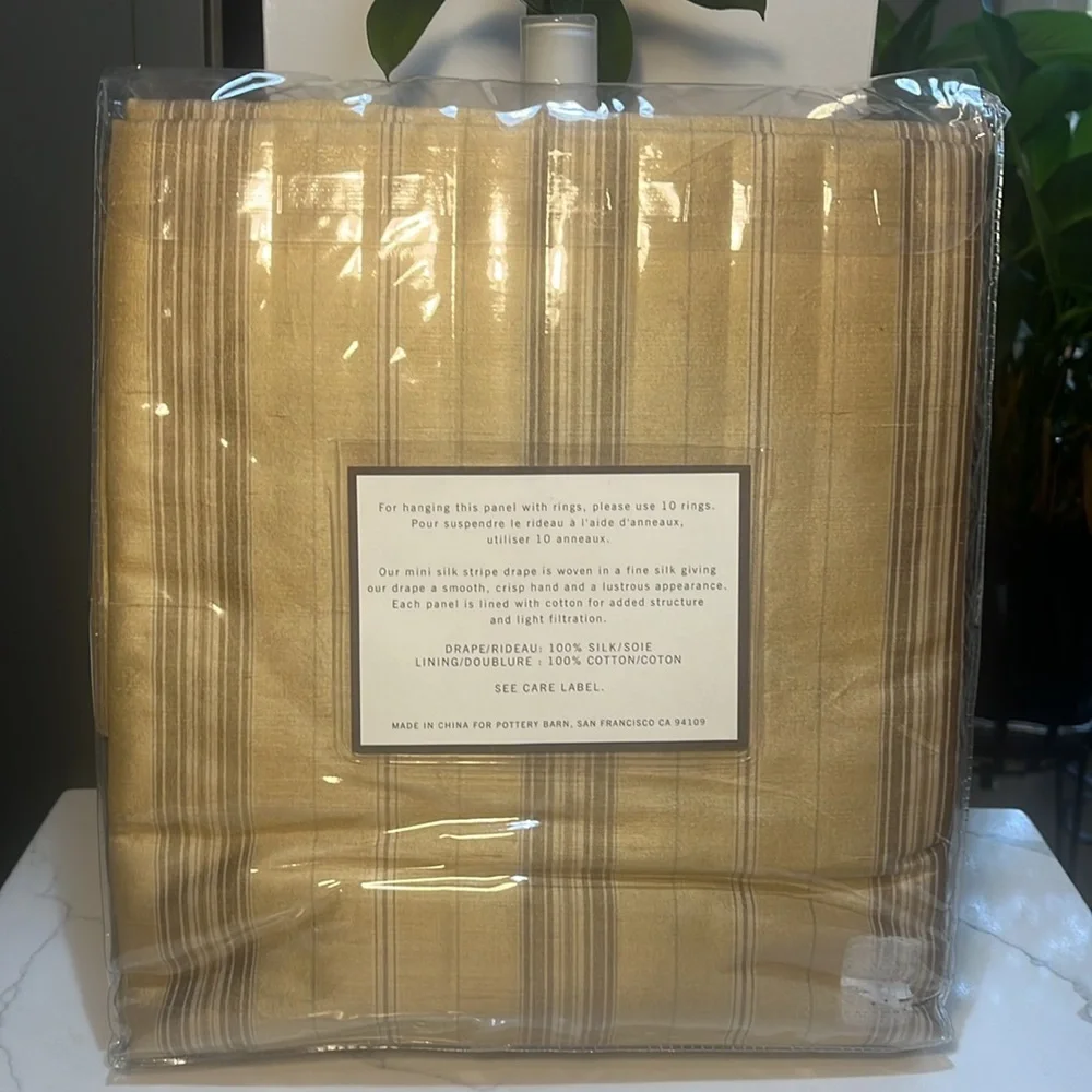 Pottery Barn Silk Drape Rideau Gold and Brown Stripe 60 x 84 New in Package